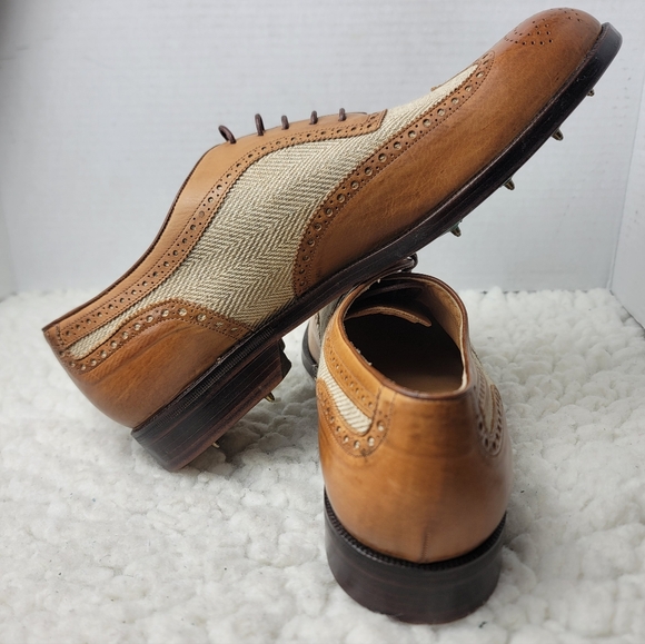 Vintage Walter Genuin Spectator Golf Shoes 9.5 Tan Cream Wingtip Handmade Italy main image 11